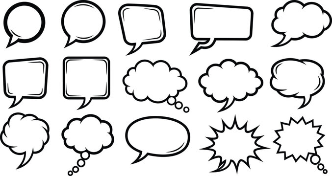Collection of various comic speech bubbles and thought clouds for dialogue and text  isolated on transparent background