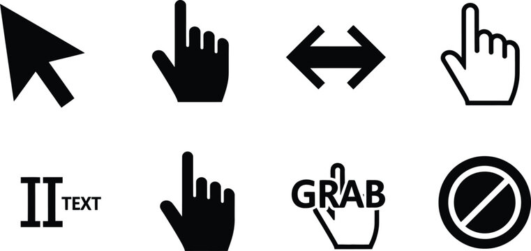 computer mouse and hand cursor icons on white background
