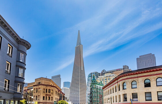 view to skysraper transamerica pyramid in san Francisco.
