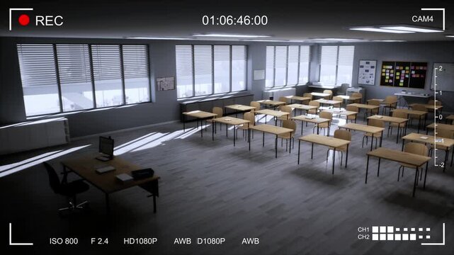 CCTV Surveillance Camera Feed Of School Classroom