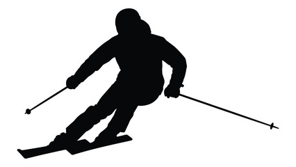 A skier in action, navigating downhill with poles and skis. isolated on white background, Vector © SILHUETTECHEMBER