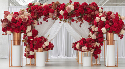 Floral Arch Centerpiece with Red and Ivory Blooms