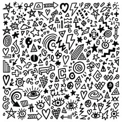 Obraz premium A collage of various doodle style symbols and icons