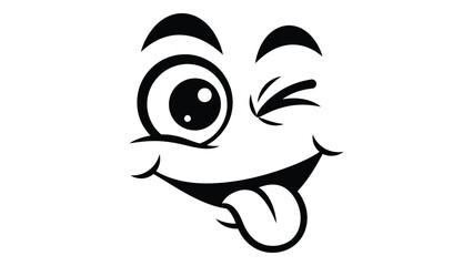 Obraz premium A whimsical face with a large eye and a playful wink isolated on white background, Vector