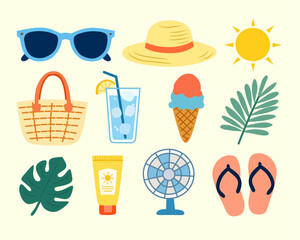 Summer beach elements in flat style for holiday theme. Great for poster and travel design. © Enku Haris