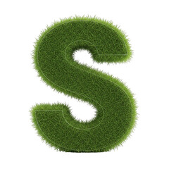 A large green letter s made of grass on a white background
