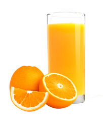 glass of orange juice and oranges isolated © Encode