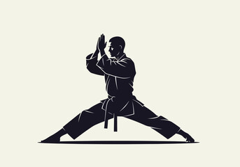 Martial Arts Silhouette Pose &ndash; Dynamic Warrior Training Illustration