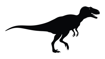 A detailed black and white silhouette of a dinosaur in a walking pose. isolated on white background, Vector