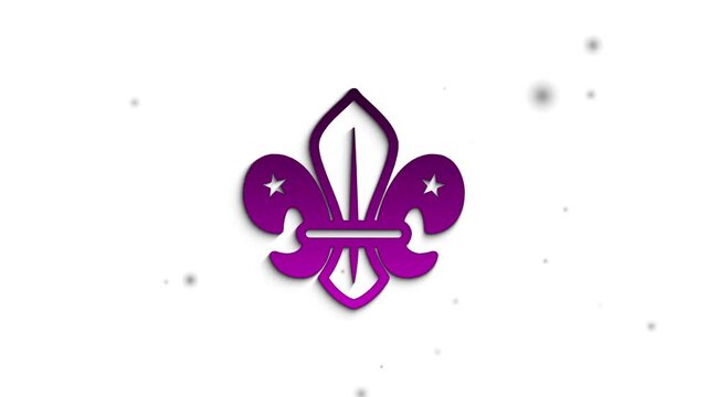 Purple fleur de lis symbol with stars on white background, decorative emblem, scout symbolic purple emblem