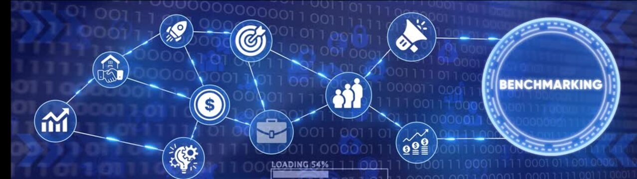 Digital connection and business growth icons with binary code background animation