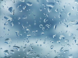 Raindrops on a window glass on a rainy day. Natural background of water drops.