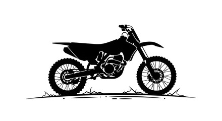 Obraz premium Detailed black silhouette of a motocross dirt bike on rough ground. Side view vector illustration of an off-road motorcycle isolated on white.