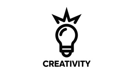 A black silhouette of a lightbulb with the word creativity © DELRUBA