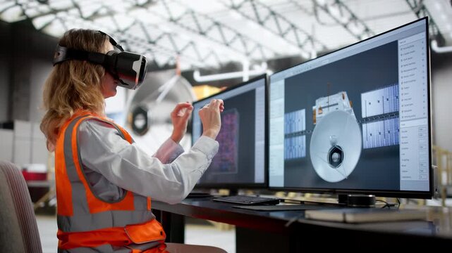 Female Engineer Designing Solar-powered Satellite