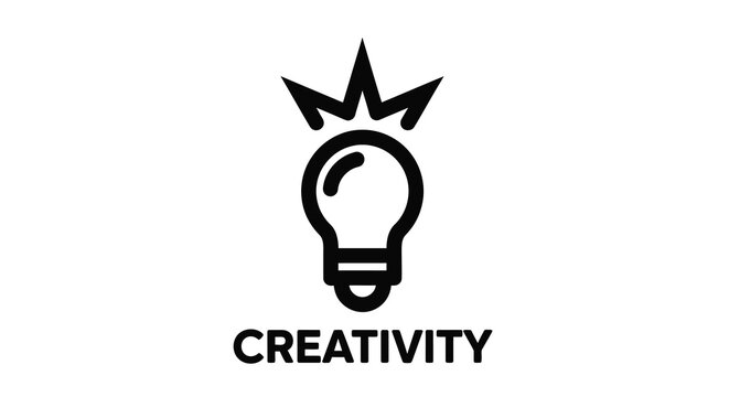 A black silhouette of a lightbulb with the word creativity