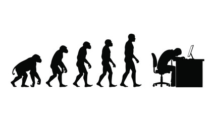 Obraz premium Evolution of man from ape to office worker in a humorous depiction isolated on white background, Vector