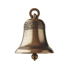 Fototapeta premium Vintage bronze bell with intricate design and golden clapper on a white background