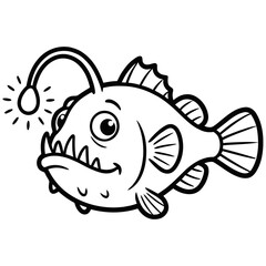 Fototapeta premium Anglerfish with light on head swimming in ocean depths