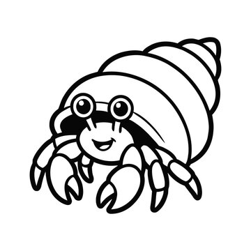Smiling hermit crab in shell with big eyes