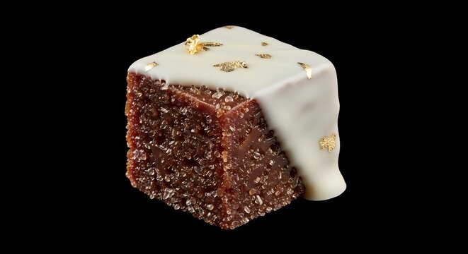 gourmet rich dessert with white icing and gold flakes