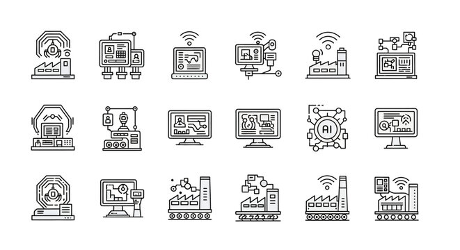 Industrial Technology Icons Factory Automation Manufacturing Process Symbols