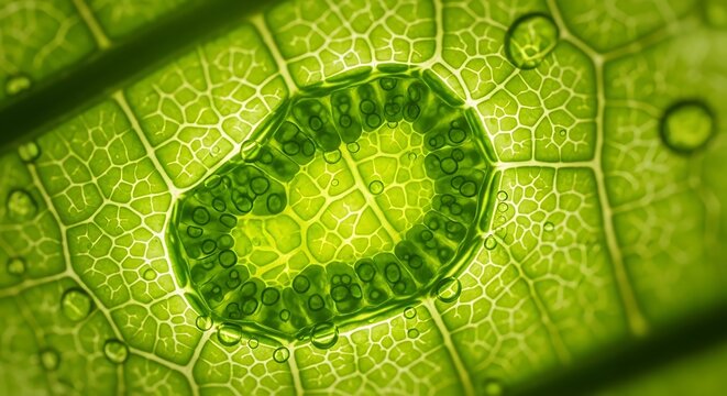 Stunning microscopic view of plant leaf cells with chloroplasts