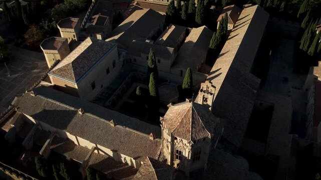 Royal Cistercian Monastery of Santa Maria de Poblet. High quality 4k drone footage