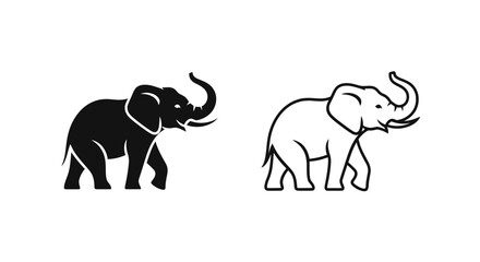 Obraz premium Two elephants walking silhouette vector art illustration design Vector