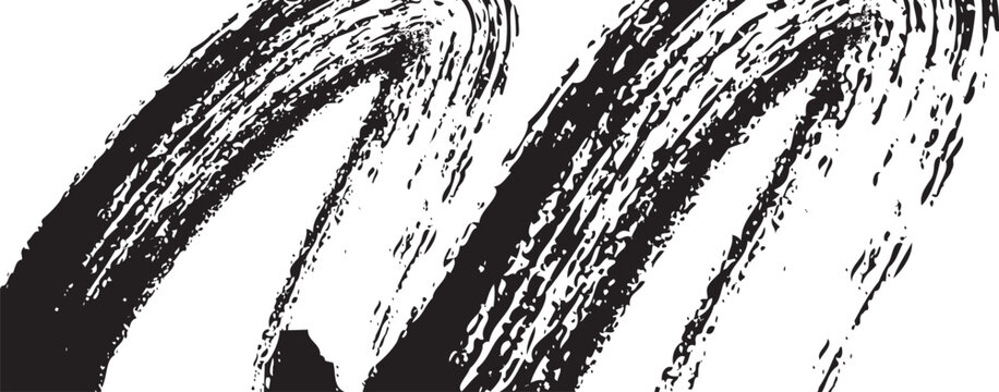 Grainy spiral brush strokes with paint spray texture. Vintage bold curved lines. Retro grunge bg.