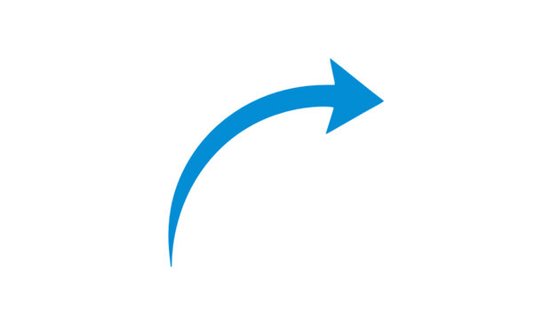 Dynamic and sleek blue curved arrow graphic symbolizing forward motion, next steps, or a directional turn, ideal for navigation, user interfaces, and engaging design elements