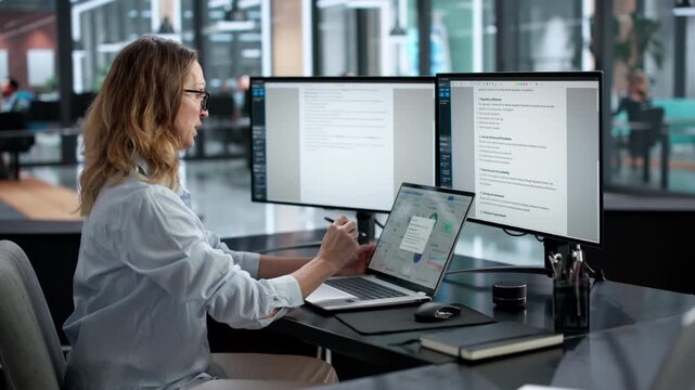 Female Business Executive Monitors Compliance Regulations