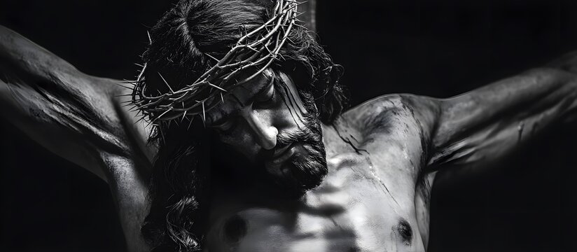 Jesus Christ crucyfied wearing crown of thorns .Passion and Resurection