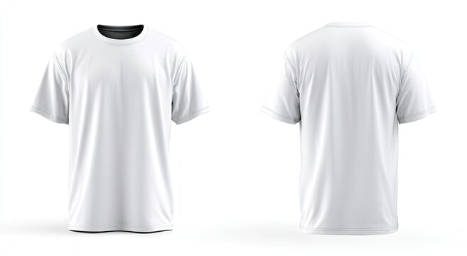 Front and back views of a plain, white, short-sleeved t-shirt on a white background (1)