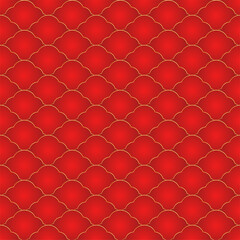 Traditional chinese fish scale seamless pattern. Red golden asian sea wave luxury ornament. Oriental, japanese background. Eastern vector motif. Template for cards, banner, poster and calendar. © Quarta