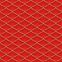 Traditional chinese fish scale seamless pattern. Red golden asian sea wave luxury ornament. Oriental, japanese background. Eastern vector motif. Template for cards, banner, poster and calendar. © Quarta