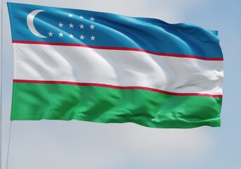 Obraz premium Uzbekistan Flag in Bright Light