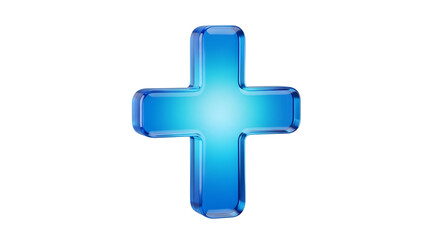 Obraz premium Glowing blue glass cross on black background blue cross