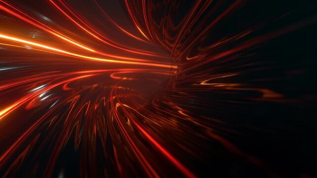 Vibrant red and orange light trails in motion against a dark background.