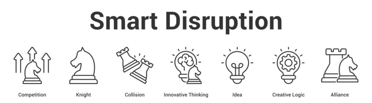 Smart Disruption web banner icon set vector illustration concept for business with icon of Competition, Knight, Collision, Innovative Thinking, Idea, Creat.
