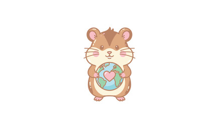 Cute Hamster Holding Earth with Heart