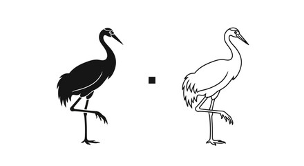 Fototapeta premium Black and white bird illustration, minimalist crane drawing, vector art Vector