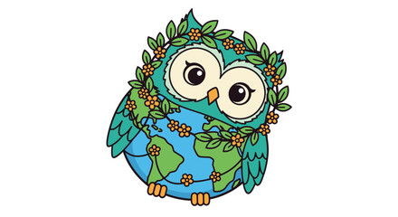 Owl with Earth wreath floral garland