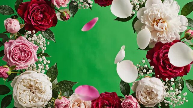 Floral wreath on green background decorative arrangement for design