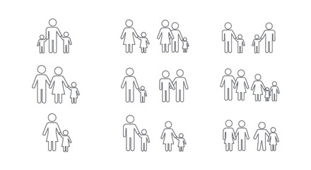 Fototapeta premium Family Icons Set: Diverse Family Structures in Minimalist Line Art