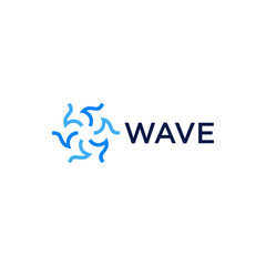 Obraz premium Abstract Wave Logo Design with Blue Swirls and Text.