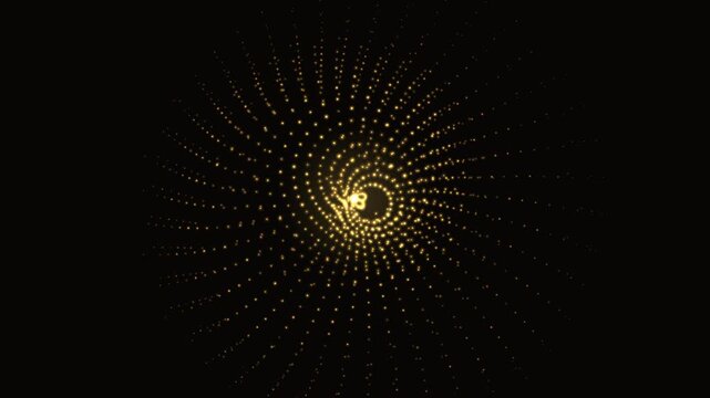 Golden particles swirl into a hypnotic spiral against black