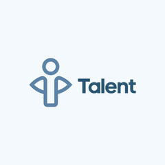 Minimalist blue logo for Talent with abstract person icon.