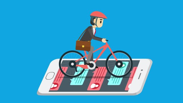 Businessman Riding Bicycle While Scrolling Smartphone