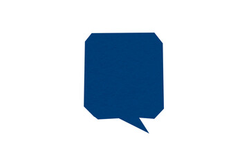 Blue paper speech bubble on a transparent background.